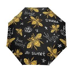 QMIN Faltbarer Regenschirm mit goldenem Honigbienen-Königin-Krone, winddicht, UV-Schutz, Reisen, kompakter Regenschirm für Damen, Herren, Mädchen von QMIN