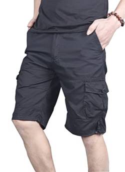 QOCO Herren Cargo Shorts Kurz Bermuda Short Hose Stoffhose Arbeit 100% Baumwolle Schwarz M von QOCO