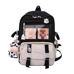 QOCO Rucksack mit Kawaii-Anhänger und Zubehör Niedliche Schüler-Büchertasche Schöner Reise Harajuku Schultasche für Teenager-Mädchen 43*30*13cm von QOCO