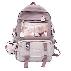 QOCO Rucksack mit Kawaii-Anhänger und Zubehör Niedliche Schüler-Büchertasche Schöner Reise Harajuku Schultasche für Teenager-Mädchen 43*30*13cm von QOCO