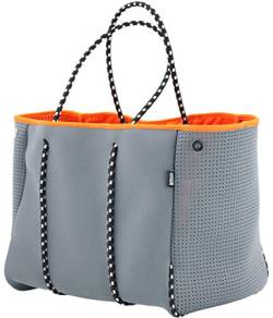 QOGiR Mehrzweck-Strandtasche aus Neopren, mit Innentasche mit Reißverschluss, grau, Large, von QOGiR