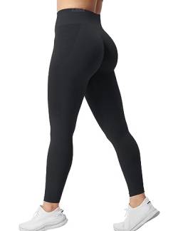 QOQ Damen Nahtlose Scrunch Butt Lifting Leggings Hohe Taille Workout Gym Yoga Tights Pant, #2 Schwarz, S von QOQ