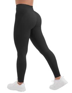 QOQ Nahtlose Damen-Leggings, hohe Taille, Fitnessstudio, Laufen, Vital Yoga, Po-Lifting, Workout-Strumpfhose, Bauchkontrolle, #26 Schwarz, S von QOQ