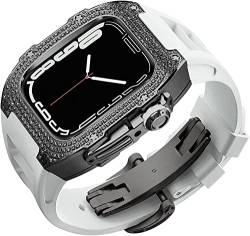 QPDRNC Rm Mod Kit Diamant-Hülle und Fluorkautschuk-Band, für Apple Watch Serie 8, 7, 6, 5, 4 SE, Fluorkautschuk-Armband, Strasssteine, für iWatch 45 mm / 44 mm, 44mm, Achat von QPDRNC