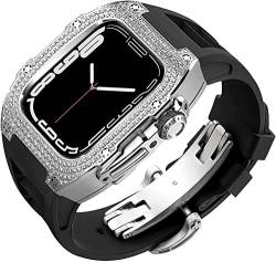 QPDRNC Rm Mod Kit Diamant-Hülle und Fluorkautschuk-Band, für Apple Watch Serie 8, 7, 6, 5, 4 SE, Fluorkautschuk-Armband, Strasssteine, für iWatch 45 mm / 44 mm, 45 mm, Achat von QPDRNC