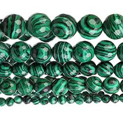 Malachit-Kristalle Grüner Malachit-Naturstein-Perlen-Streifen-runde lose Perlen for die Herstellung von DIY-Halsketten-Armbändern Strang 6/8/10/12 mm (Color : Smooth, Item Diameter : 6mm 60-62pcs) ZAN von QPLAHANBUA
