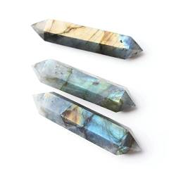 QPLAHANBUA 1 STÜCK 55-60mm Natürlicher Polierter Rosenquarz Zauberstab Kristall Obelisk Doppelpunkt Reiki Behandlung Anhänger Geschenk Geeignet for Zuhause ZANLIIYIN (Color : Labradorite) von QPLAHANBUA