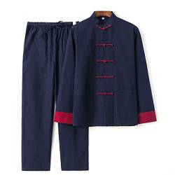 Baumwoll-Kung-Fu-Hemd, Uniform, Tang-Anzug, für Herren, chinesische traditionelle Kleidung, langärmelig, Mantel-Tops, Tai-Chi-Uniform, Kampfkunst-Set, atmungsaktiv, morgendliche Übung, blau (1), Large von QPZK