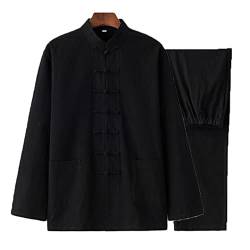 Baumwolle Leinen Tai Chi Uniform Kung Fu Anzug Chinesisch Traditionelle Kleidung Tang Anzug Herren Kampfkunst Jacke Atmungsaktiv Langarm Mantel Tops Zen Meditation Uniform, Schwarz , 4XL/5XL von QPZK