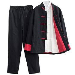 Kung Fu Kleidung Herren Traditionelle chinesische Kleidung Tang Anzug Hanfu Set mit 3 Stück Baumwolle Leinen Tai Chi Uniform Langarm Mantel Tops von QPZK