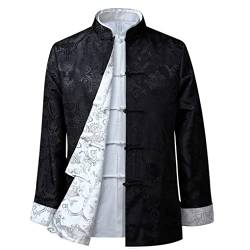 QPZK Kung Fu Jacke Beidseitig tragen Kleidung Herren Stickerei Tang Anzug Herren Hanfu Mantel Traditionelle chinesische Kleidung Baumwolle Leinen Tai Chi Kleidung Kampfsport Kleidung Lang Schwarz - L von QPZK