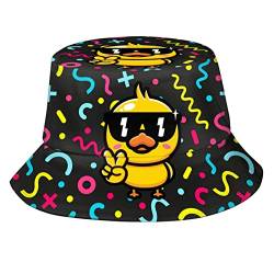 80er 90er Jahre Hip Hop Stil mit Cartoon Muster Bucket Hüte für Damen Herren, Sommer Fischermütze Strandhut Mode Sonnenhut, 80er 90er Jahre Hip Hop Style mit Cool Duck 1, One size von QQIAEJIA