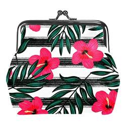 Floral Summer Palm Leaves Tropical Flowers Buckle Coin Purse Vintage Pouch Buckle Clutch Bag Kiss-Lock Change Purse Floral Clasp Closure Wallets for Women Girl, Multicolor 01, Einheitsgröße, von QQIAEJIA