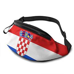 Gestreifte Gürteltaschen mit Kroatien-Flagge für Damende & Herren, Lässige Gürteltasche Umhängetasche mit verstellbarem Riemen für Outdoor Laufen Wandern von QQIAEJIA