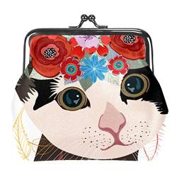 Kleine Schnalle Geldbörse Schöne Katze in einem Kranz von Blumen Beutel Kiss-Lock Verschluss Wechselgeldbörse Geldbörsen, Mehrfarbig 04, Einheitsgröße, Taschen-Organizer von QQIAEJIA