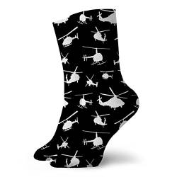 QQIAEJIA Socken Lustige Socken Neuheit Socken Geschenk für Männer Frauen Knöchel Kompressionssocken Crew Socken Kleid Socken Persönlichkeit Socken, Hubschrauber auf schwarz, One size von QQIAEJIA