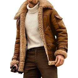 QQKKZX 2023 neue herren kamel stilvolle fliegende lederjacke, b3 bomberjacke, herren winter warme fleece revers jacke motorrad leder vintage mantel (Color : Brown, Size : 3XL) von QQKKZX