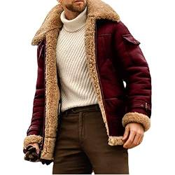 QQKKZX 2023 neue herren kamel stilvolle fliegende lederjacke, b3 bomberjacke, herren winter warme fleece revers jacke motorrad leder vintage mantel (Color : Red, Size : 4XL) von QQKKZX