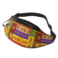 Bauchtasche mit afrikanischen Nationalmustern für Herren und Damen, verstellbarer Gürtel, lässige Brusttasche, Bauchtaschen für Reisen, Sport, Laufen, Wandern, Hüfttaschen, Schwarz , Einheitsgröße von QQLADY