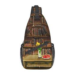 Bibliothek Bücherregal Buch Fanny Pack für Mann Frauen Hüfttasche Verstellbarer Gürtel Casual Brusttasche Bauchtaschen für Reisen Sport Laufen Wandern Hüfttaschen, Schwarz , Einheitsgröße von QQLADY