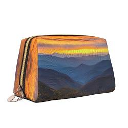 Blue Ridge Parkway Mountains Make-up-Tasche aus Leder, große Kapazität, Reise-Kosmetiktaschen, Öffnung, Make-up-Tasche, tragbar, wasserdicht, Kulturbeutel für Frauen und Mädchen, weiß, Einheitsgröße von QQLADY