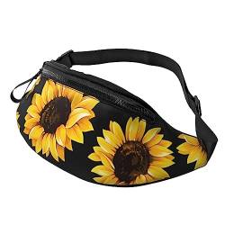 Frühling Sonnenblumen Retro Blumen Bauchtasche für Männer Frauen Hüfttasche Verstellbarer Gürtel Casual Brusttasche Bauchtaschen für Reisen Sport Laufen Wandern Hüfttaschen, Schwarz , Einheitsgröße von QQLADY