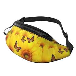 Gelbe Blumen Schmetterlinge Bauchtasche für Mann Frauen Hüfttasche Verstellbarer Gürtel Lässige Brusttasche Bauchtaschen für Reisen Sport Laufen Wandern Hüfttaschen, Schwarz , Einheitsgröße von QQLADY