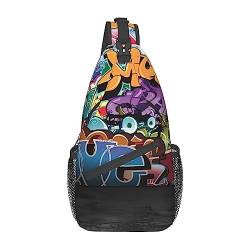 Graffiti Hip Hop Bauchtasche für Mann Frauen Hüfttasche Verstellbarer Gürtel Lässige Brusttasche Bauchtaschen für Reisen Sport Laufen Wandern Hüfttaschen, Schwarz , Einheitsgröße von QQLADY