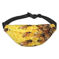 Honey Bees Bauchtasche für Damen und Herren, verstellbarer Gürtel, lässige Brusttasche, Bauchtaschen für Reisen, Wandern, Hüfttaschen, Schwarz , Einheitsgröße von QQLADY