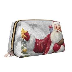 Kosmetiktasche mit Weihnachtsmann-Motiv, Leder, große Kapazität, Reise-Kosmetiktaschen, Öffnung, Make-up-Tasche, tragbar, wasserdicht, Kulturbeutel für Frauen und Mädchen, Kosmetik-Organizer, weiß, von QQLADY