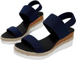 QQLADY Bequeme orthopädische Sandalen mit Keilabsatz, rutschfeste Sandalen, Grishay-Schuhe für Damen, elastische Slip-On-Plateausandalen mit Fischmaul (Blau,EU-39) von QQLADY