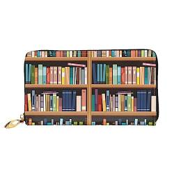 QQLADY Bibliothek Bücherregal Damen Leder Geldbörse Lange Reißverschluss um Geldbörse Clutch Brieftasche für Damen Mädchen Handy Geldbörse, Schwarz , Einheitsgröße, Klassisch von QQLADY