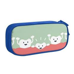 QQLADY Cartoon Teeth Grow Großes Federmäppchen Federmäppchen mit Reißverschlussfächern Stifttasche Ästhetisches Federmäppchen für Erwachsene Federmäppchen Stifteetui für Büro, blau, Einheitsgröße, von QQLADY