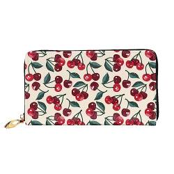 QQLADY Cherry Pattern Damen Leder Geldbörse Lange Reißverschluss um Geldbörse Clutch Brieftasche für Damen Mädchen Handy Geldbörse, Schwarz , Einheitsgröße, Klassisch von QQLADY