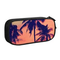 QQLADY Coconut Palm Tree Summer Sunset Large Pencil Case Pencil Pouch with Zipper Compartments Pen Bag Aesthetic Pencil Case for Adults Pencil Bag Pen Case for Office, Schwarz , Einheitsgröße, von QQLADY