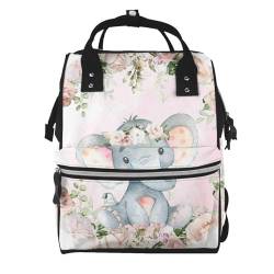 QQLADY Eiffelturm Paris Mama Rucksack, Wickeltasche, multifunktional, große Kapazität, modischer Reiserucksack, Süßer Elefant, One size von QQLADY