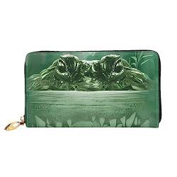 QQLADY Gator Lurking Green Damen Leder Geldbörse Lange Reißverschluss um Geldbörse Clutch Geldbörse für Damen Mädchen Handy Geldbörse, Schwarz , Einheitsgröße, Klassisch von QQLADY