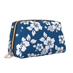 QQLADY Hawaii Blume Leder Make-up Tasche Große Kapazität Reise Kosmetiktaschen Öffnung Make-up Tasche Tragbare Wasserdichte Kulturtasche für Frauen Mädchen Kosmetik Organizer, weiß, Einheitsgröße von QQLADY