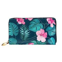 QQLADY Hawaii Rosa Blume Damen Leder Geldbörse Lange Reißverschluss um Geldbörse Clutch Brieftasche für Damen Mädchen Handy Geldbörse, Schwarz , Einheitsgröße, Klassisch von QQLADY