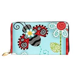 QQLADY Ladybug Blume Damen Leder Geldbörse Lange Reißverschluss um Geldbörse Clutch Brieftasche für Damen Mädchen Handy Geldbörse, Schwarz , Einheitsgröße, Klassisch von QQLADY