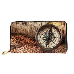 QQLADY Law of The Compass Navigation Damen Leder Geldbörse Langer Reißverschluss um Geldbörse Clutch Geldbörse für Damen Mädchen Handy Geldbörse, Schwarz , Einheitsgröße, Klassisch von QQLADY