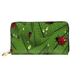 QQLADY Leaves and Ladybugs Damen Leder Geldbörse Langer Reißverschluss Um Geldbörse Clutch Geldbörse für Damen Mädchen Handy Geldbörse, Schwarz, Einheitsgröße, Classic von QQLADY