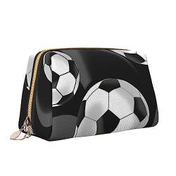 QQLADY Make-up-Tasche aus schwarzem Leder, Motiv: Fußball-Motiv, große Kapazität, Reise-Kosmetiktaschen, Öffnung, Make-up-Tasche, tragbar, wasserdicht, Kulturbeutel für Frauen und Mädchen, von QQLADY