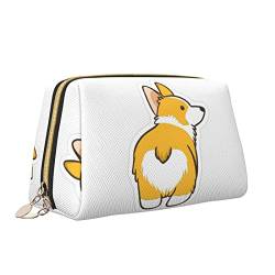 QQLADY Niedliche Corgi Butt Leder Make-up Tasche Große Kapazität Reise Kosmetiktaschen Öffnung Make-up Tasche Tragbare Wasserdichte Kulturtasche für Frauen Mädchen Kosmetik Organizer, Weiss/opulenter von QQLADY