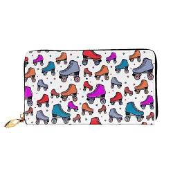 QQLADY Retro Rollschuhe Bunte Damen Leder Geldbörse Lange Reißverschluss Um Geldbörse Clutch Brieftasche für Damen Mädchen Handy Geldbörse, Schwarz , Einheitsgröße, Klassisch von QQLADY