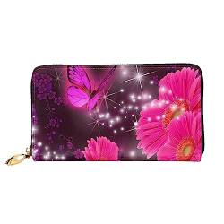 QQLADY Rosa Blume Lila Schmetterling Damen Leder Geldbörse Lange Reißverschluss um Geldbörse Clutch Brieftasche für Damen Mädchen Handy Geldbörse, Schwarz , Einheitsgröße, Klassisch von QQLADY