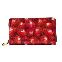 QQLADY Rote Erdbeere Damen Leder Geldbörse Lange Reißverschluss um Geldbörse Clutch Brieftasche für Damen Mädchen Handy Geldbörse, Schwarz , Einheitsgröße, Klassisch von QQLADY