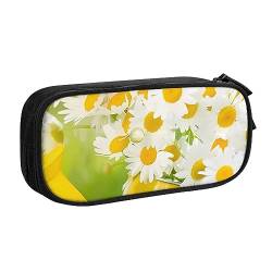 QQLADY Summer Floral Daisies Flower Large Pencil Case Pencil Pouch with Zipper Compartments Pen Bag Aesthetic Pencil Case for Adults Pencil Bag Pen Case for Office, Schwarz , Einheitsgröße, von QQLADY