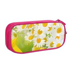 QQLADY Summer Floral Daisies Flower Large Pencil Case Pencil Pouch with Zipper Compartments Pen Bag Aesthetic Pencil Case for Adults Pencil Bag Pen Case for Office, rose, Einheitsgröße, Federmäppchen von QQLADY