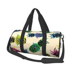 Reise-Duffle Bag Retro Ananas Sport Gym Bag für Damen und Herren Schulter Sport Reise Duffle Weekender Workout Tasche für Übung, Yoga, Radfahren, Schwimmen, Camping, Schwarz , Einheitsgröße von QQLADY